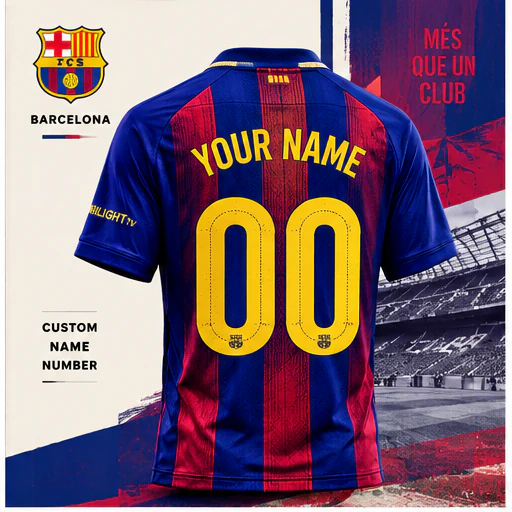 Barcelona custom football jersey name and number example